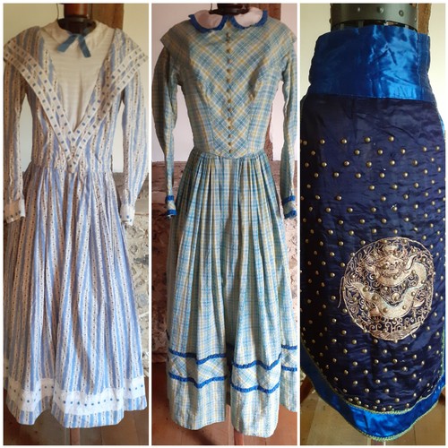 43 - Two period drama inspired theatrical dresses, circa 1970's, made in the Haymarket, both having rear ... 