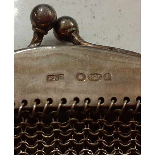 52 - A silver chain metal evening bag, stamped 925, makers initials PNG together with an Art Nouveau Scot... 