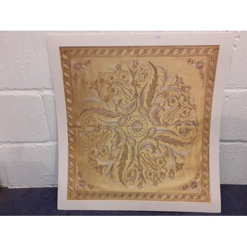 33 - A 20th Century Chinese silk panel having a gold silk ground with brown, pink and cream silk thread u... 