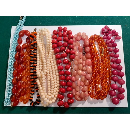 108 - Nine vintage bead necklaces to include a carnelian agate string of beads. Location:R2.4