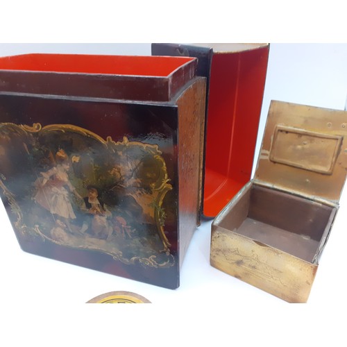 106 - Small collectables to include 3 treen pots of Anchor No 3.5 boot buttons, a decorative lacquered box... 