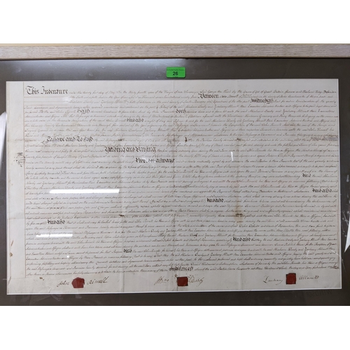 26 - Rare indenture for the Cookham Brewery dated 11th May 1734, framed and glazed in conservation glass
... 