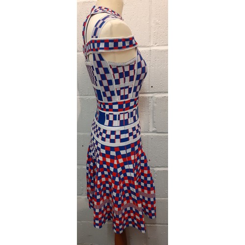 9 - Alexander McQueen-A Circa 2014 chequered Aline dress in a red, white and blue elasticated material, ... 
