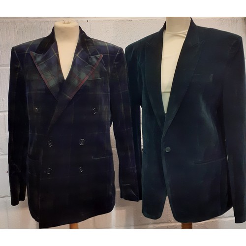 11 - Ralph Lauren-A Polo brushed velvet blazer in a green tartan design having a green satin lining, size... 
