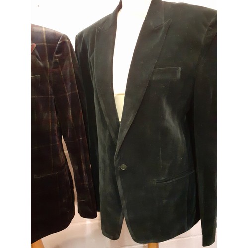 11 - Ralph Lauren-A Polo brushed velvet blazer in a green tartan design having a green satin lining, size... 