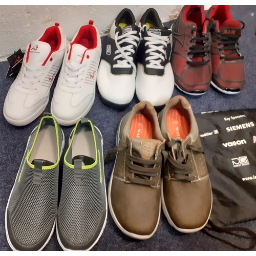 116 - A quantity of unworn gents trainers, golf shoes and lounge shoes to include a pair of white Woodworm... 