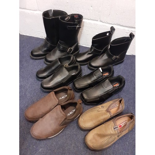 115 - A collection of unworn gents boots and shoes to include a pair of black Blytz biker boots size Europ... 