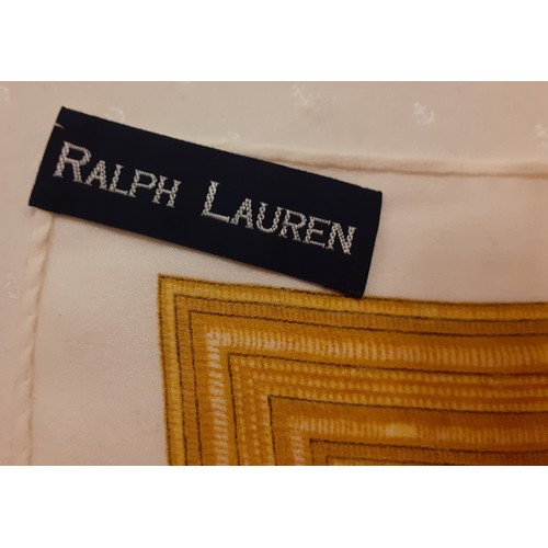 87 - Ralph Lauren- A silk scarf having a cream background with subtle anchor design, wide navy border wit... 