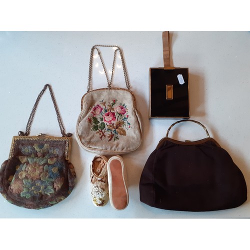 94 - Vintage accessories comprising 1920-40's bags to include a 1940's brown suede occasional bag, a 1930... 