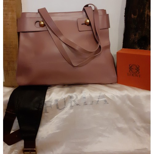 93 - A modern Furla dusty pink leather shoulder bag, as new, having gold tone hardware, 40cm wide x 30cm ... 