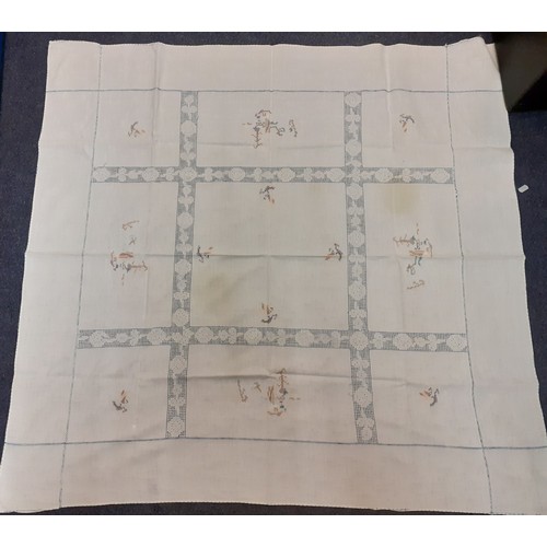 124 - An early 20th Century very large white cotton tablecloth with crotchet insertions 235cm x 290cm (goo... 