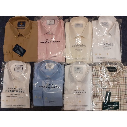 135 - Eight men's shirts, never worn and new with original packaging to include Charles Tyrwhitt, neck siz... 