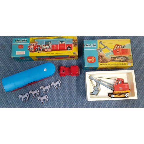 56 - A boxed Corgi Toy Major Circus Horse Transporter with model horses 1130 together with a Priestman Lu... 