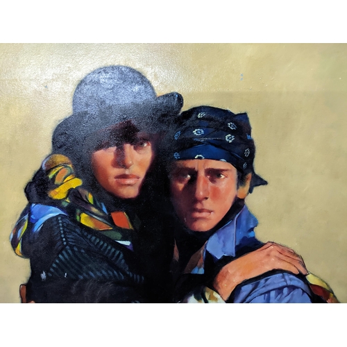 159 - David Gainford (Contemporary) - Study of two women, oil on canvas, unsigned, 125cm x 119cm, unframed... 