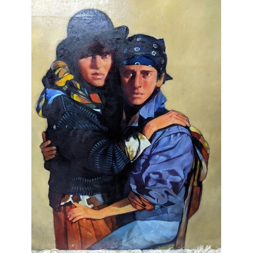 159 - David Gainford (Contemporary) - Study of two women, oil on canvas, unsigned, 125cm x 119cm, unframed... 