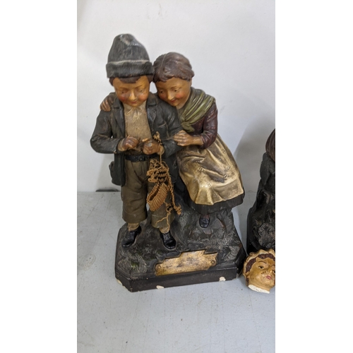 207 - Two late 19th century Austrian painted terracotta figures, impressed marks to the bases JM for Johan... 