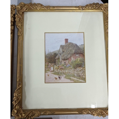 331 - Four framed and glazed prints to include a pair of prints depicting countryside stone houses, one ha... 