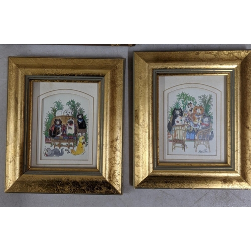 331 - Four framed and glazed prints to include a pair of prints depicting countryside stone houses, one ha... 