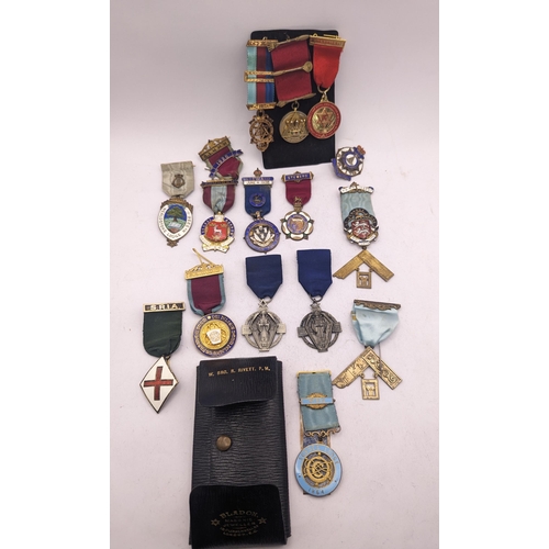 48 - A collection of silver gilt and enamel Masonic medals to include 1914-1918 examples, Steward and oth... 