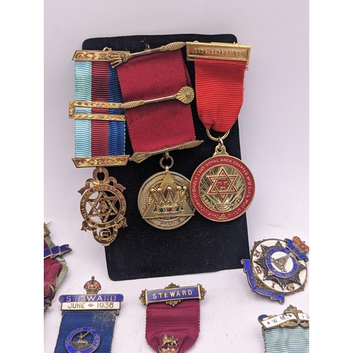 48 - A collection of silver gilt and enamel Masonic medals to include 1914-1918 examples, Steward and oth... 