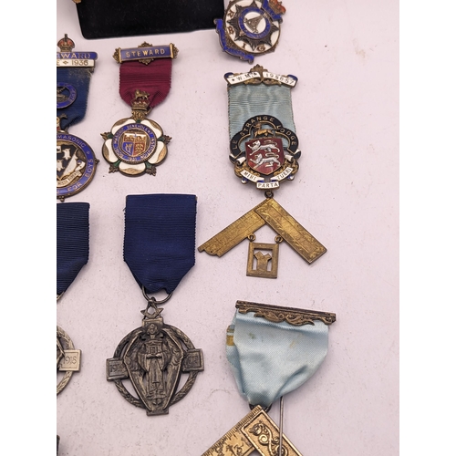 48 - A collection of silver gilt and enamel Masonic medals to include 1914-1918 examples, Steward and oth... 