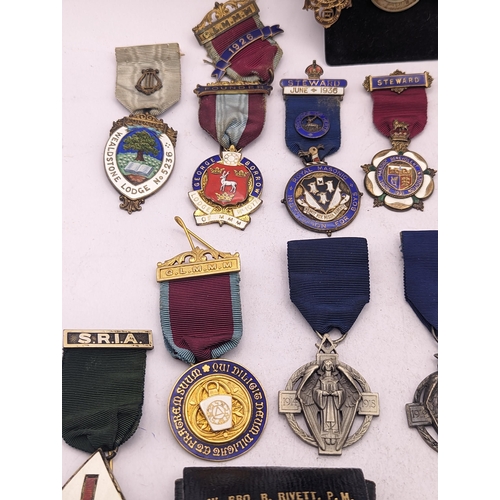 48 - A collection of silver gilt and enamel Masonic medals to include 1914-1918 examples, Steward and oth... 