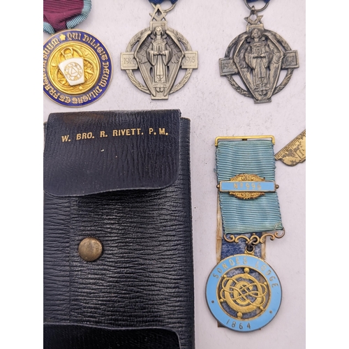 48 - A collection of silver gilt and enamel Masonic medals to include 1914-1918 examples, Steward and oth... 