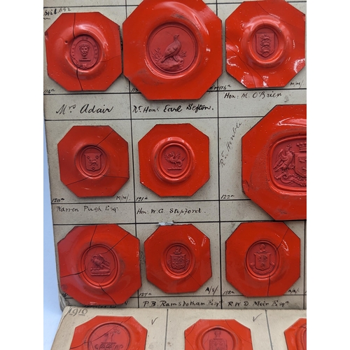 54 - A collection of mixed wax seals on card to include HRH the Duke of Edinburgh, Rt Hon E. Sefton, Hon ... 