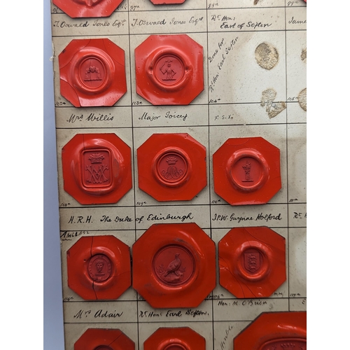 54 - A collection of mixed wax seals on card to include HRH the Duke of Edinburgh, Rt Hon E. Sefton, Hon ... 