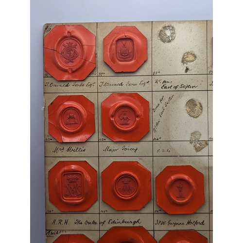 54 - A collection of mixed wax seals on card to include HRH the Duke of Edinburgh, Rt Hon E. Sefton, Hon ... 