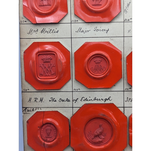 54 - A collection of mixed wax seals on card to include HRH the Duke of Edinburgh, Rt Hon E. Sefton, Hon ... 