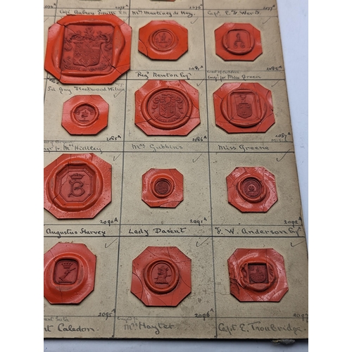 54 - A collection of mixed wax seals on card to include HRH the Duke of Edinburgh, Rt Hon E. Sefton, Hon ... 