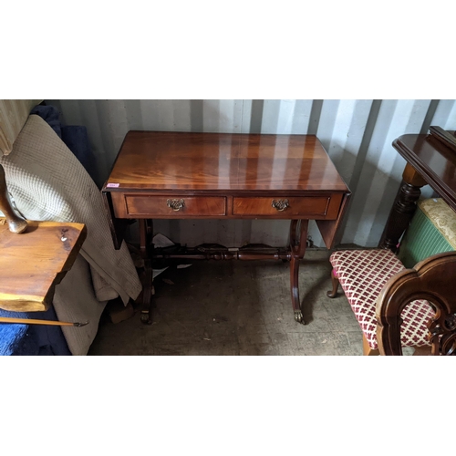 254 - A reproduction mahogany sofa table together with a bureau and a side cabinet
Location:R CON