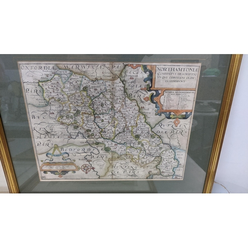 346 - A 17th/18th century Christopher Saxton & William Kip map of Northamptonshire together with a map of ... 