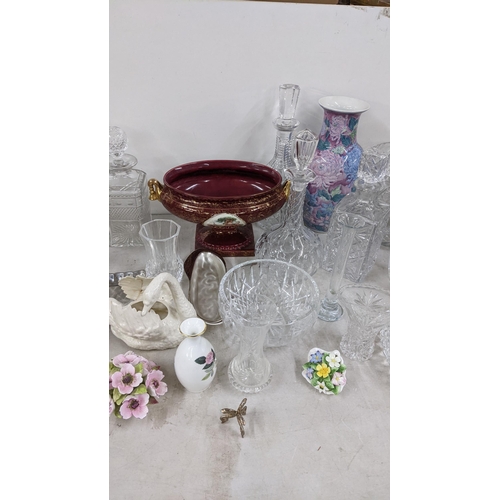 38 - A mixed lot to include a Shelley Peach lustre vase, two Japanese Satsuma vases, cut glass decanters,... 