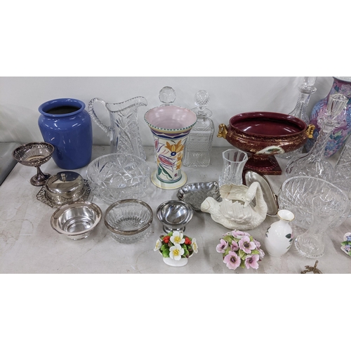 38 - A mixed lot to include a Shelley Peach lustre vase, two Japanese Satsuma vases, cut glass decanters,... 