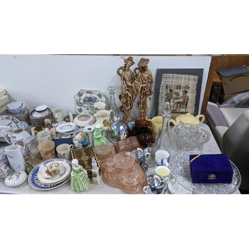 39 - A large mixed lot to include 19th century sewing boxes, Wedgwood Jasperware vase, glassware, Noritak... 