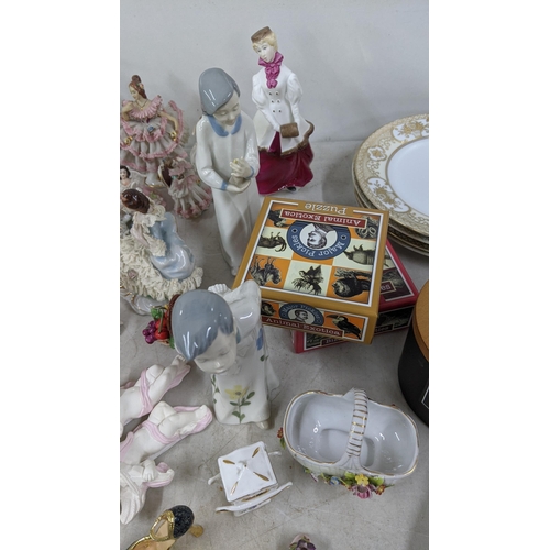 337 - A mixed lot to include Crown Derby posies trinket dishes, a Beswick poodle, mixed continental figuri... 