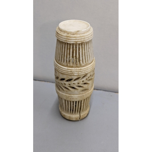 345 - A 19th century POW carved bone set of dominoes contained in a barrel formed container
Location:CAB1