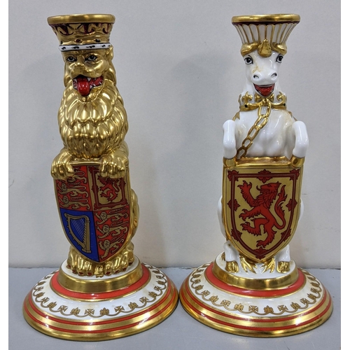 A pair of Minton Mulberry Hall York Queens Beasts pattern silver