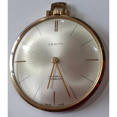 145 - A 14ct gold cased slimline Verity pocket watch, stamped 14k and 585. Location:Cab6