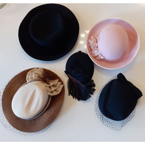 153 - A group of 5 vintage hats to include a late 20th Century Laura Ashley black felt hat with velvet bow... 