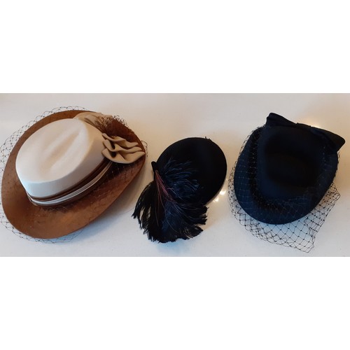 153 - A group of 5 vintage hats to include a late 20th Century Laura Ashley black felt hat with velvet bow... 