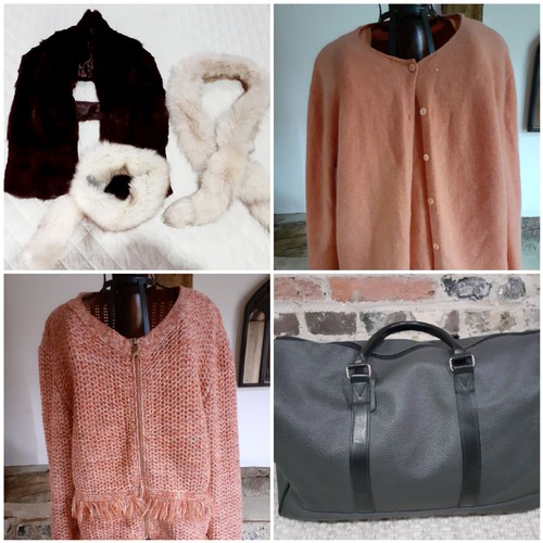 150 - A small quantity of clothing to include a TSE orange cashmere twinset (vest top 30