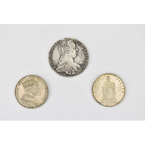 31 - Silver Germanic coinage to include an 1861 Wilhelm coronation thaler 1871 Prussian Thaler, together ... 