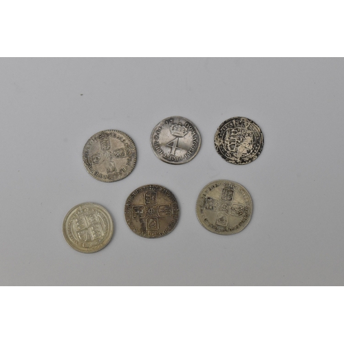 38 - A group of mixed silver Sixpence to include William III 1696, Anne 1709, George II 1746 and 1758, Ge... 