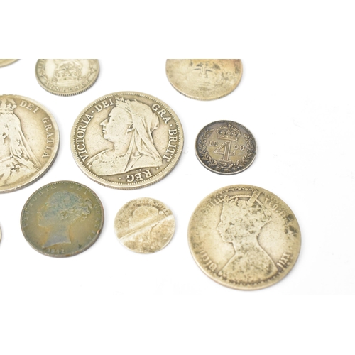 48 - Mixed British Silver coinage to include a George III 1816 Sixpence, Victoria 1890 and 1900 Half Crow... 