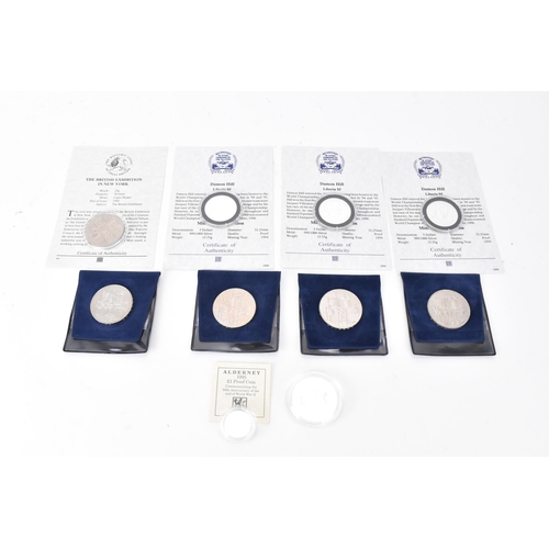 76 - Mixed silver proof coins to include three Damon Hill Republic of Liberia $5 with Certificates and 19... 