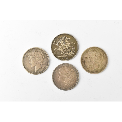 83 - Mixed silver coins to include1886 'Morgan' Dollar, 1922, 1923, ' Peace' Dollar, together with an 189... 