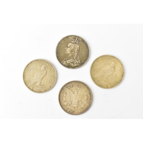 83 - Mixed silver coins to include1886 'Morgan' Dollar, 1922, 1923, ' Peace' Dollar, together with an 189... 